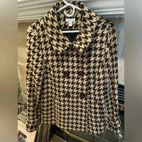 Charter Club Women’s Houndstooth Double-Breasted Wool Coat Size 16 Timeless - Picture 1 of 10